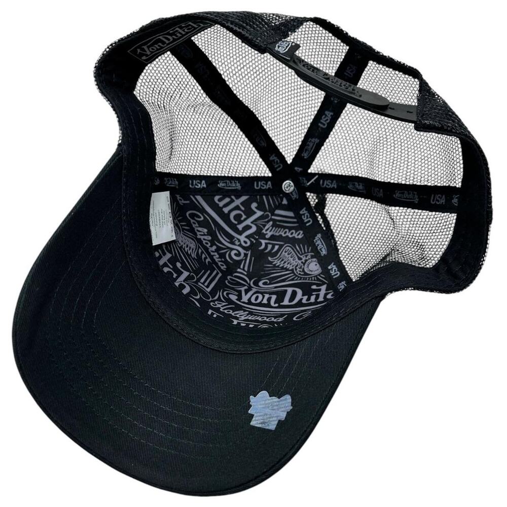 Von Dutch Trucker Hat Black Solid Raised Rubber Oval Logo Snapback Cap - Picture 4 of 6
